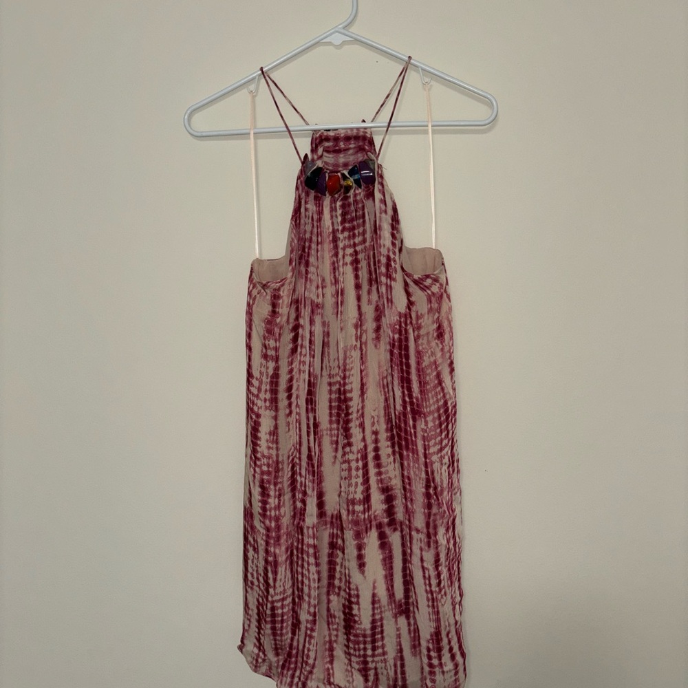 ZARA Tie-Dye Halter Dress with Beaded Neckline